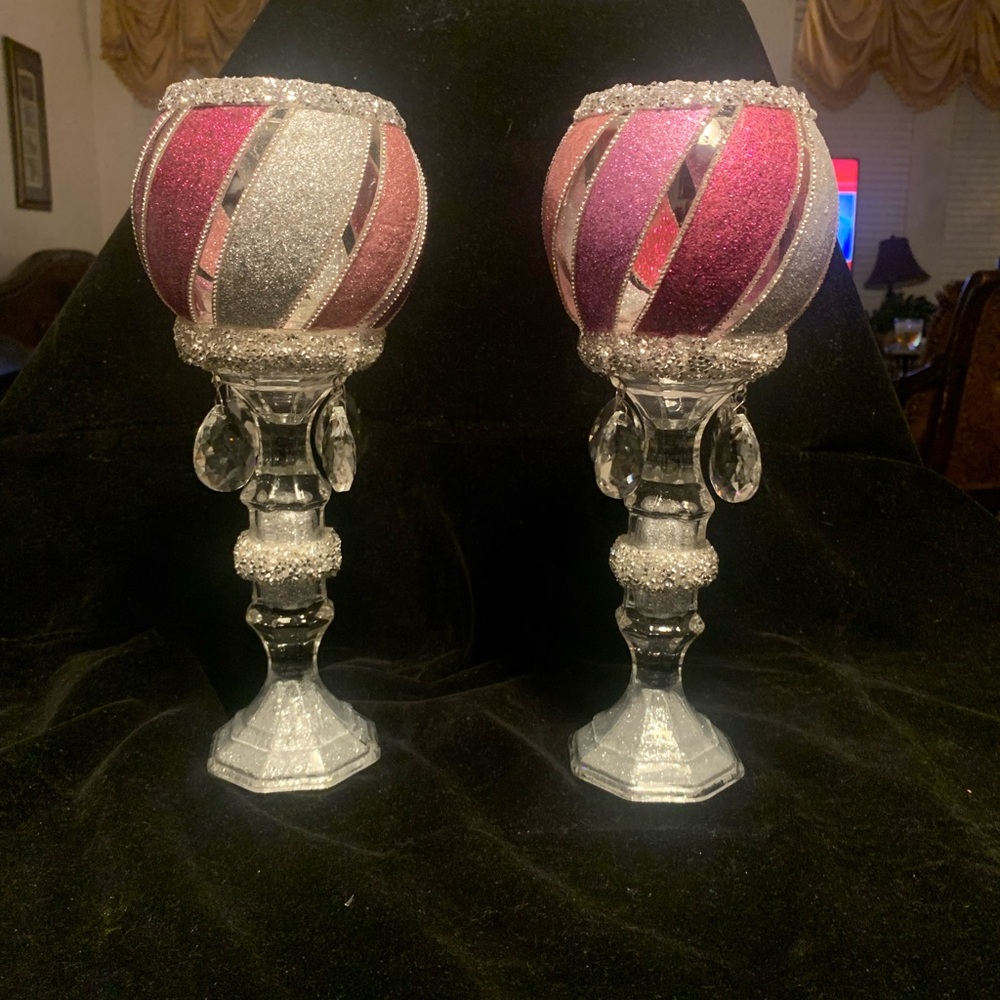 Elegant Pink and Silver Candle Holders